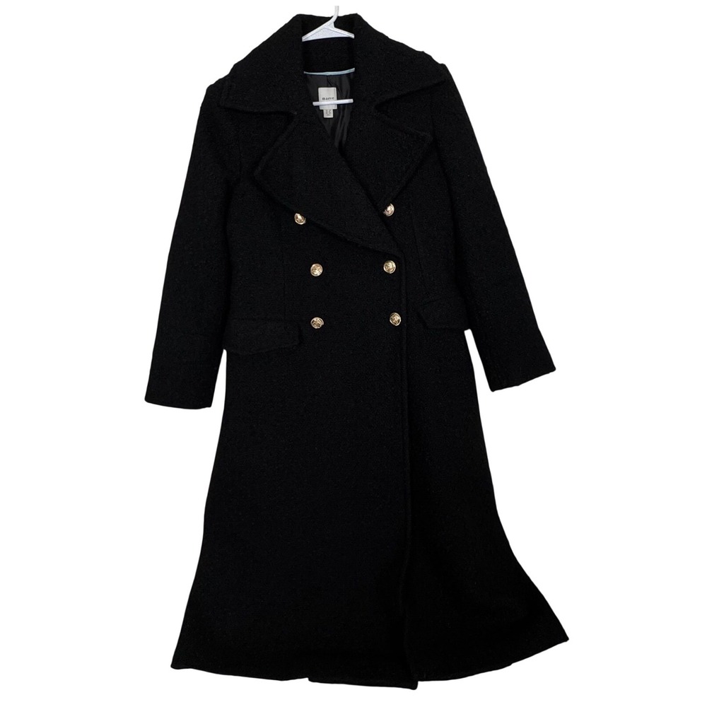 Maeve Black Double Breasted Tweed Coat Maxi Womens 8P Classic Dark Academia Chic - Picture 3 of 12